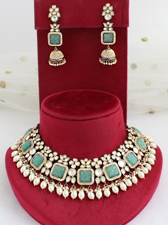 Assam Bib Necklace Set-Mint green