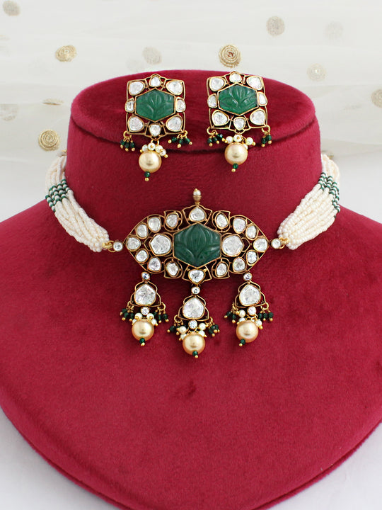 Mannat Choker Necklace Set-Green