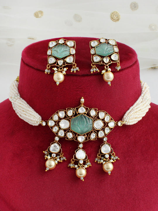 Mannat Choker Necklace Set-Mint green