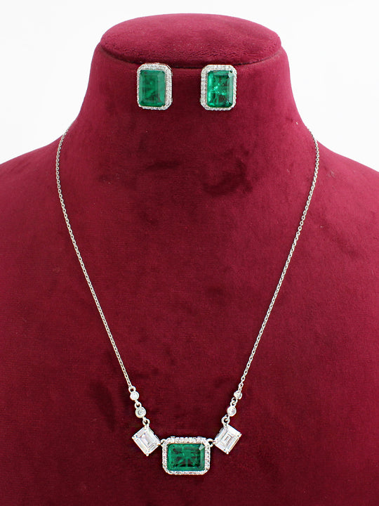 Jasmine Pendant Chain Necklace Set-Green