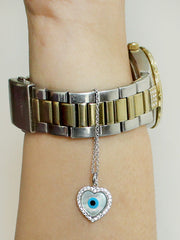 Heart Evil Eye Watch Charm - Silver