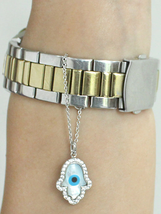 Hamsa Evil Eye Watch Charm - Silver