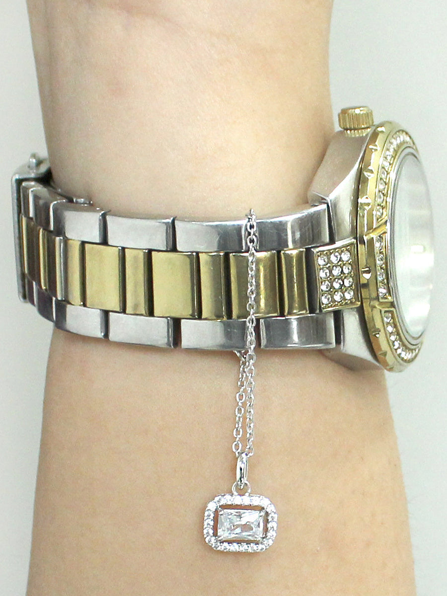 Rose Gold Diamond Watch Charm - Silver